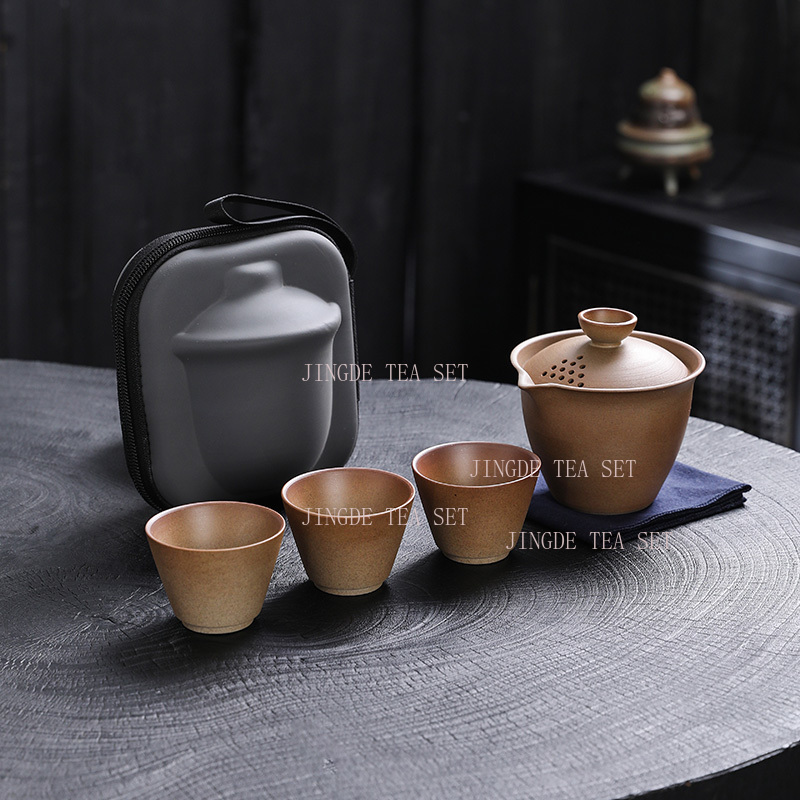 Korean Tea Set - Rough Pottery Portable Travel Tea Set