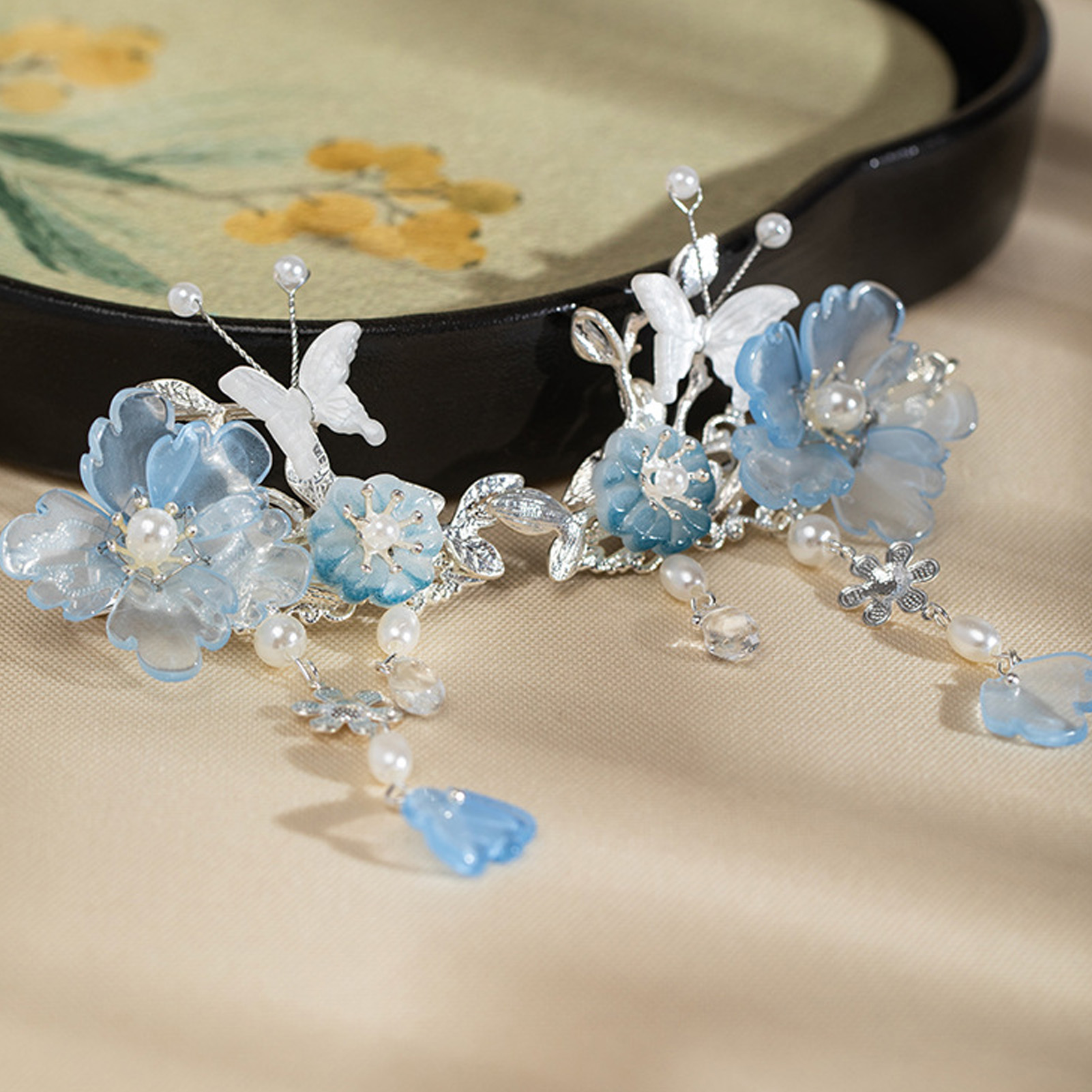 2pcs Romantic Blue Peony Hair  - Hanbok Hair Pin recension och pris
